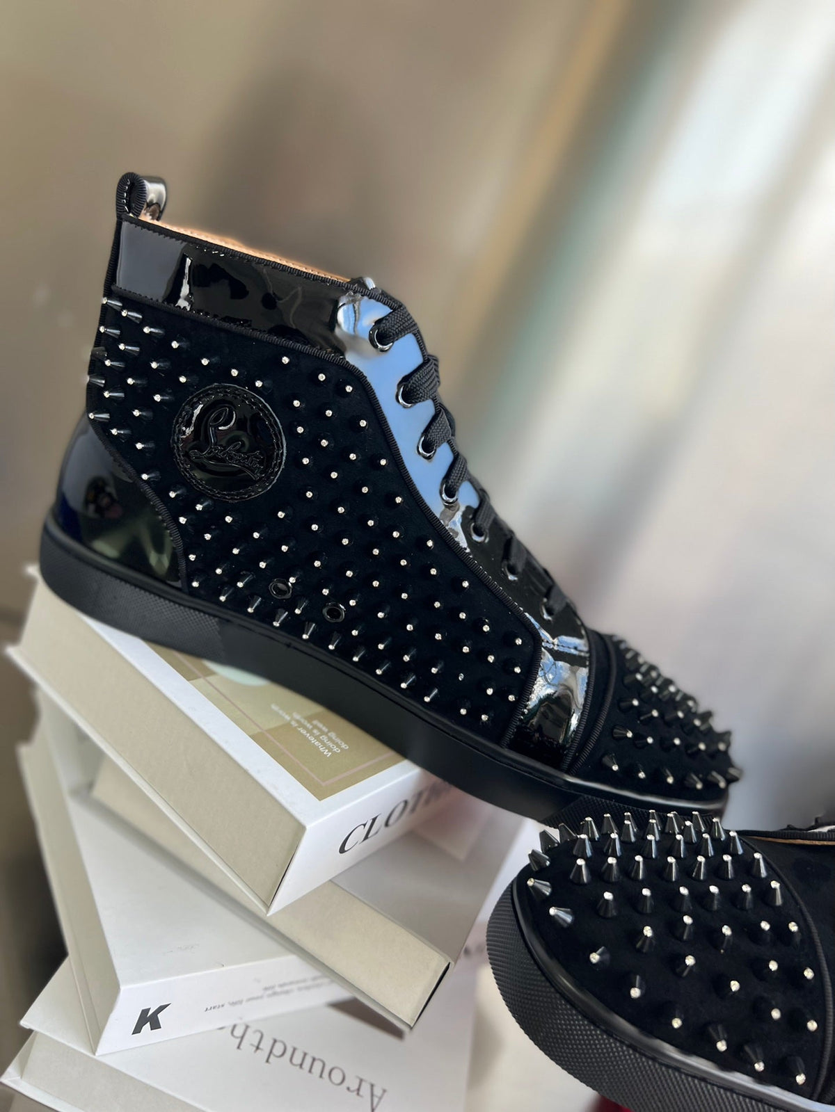 High-Top Black Diamond Studded Sneakers