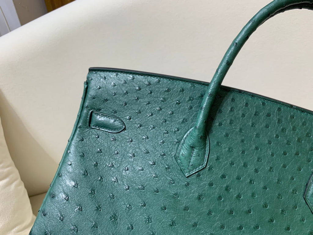 40 Ostrich Malachite with Gold Hardware Bag